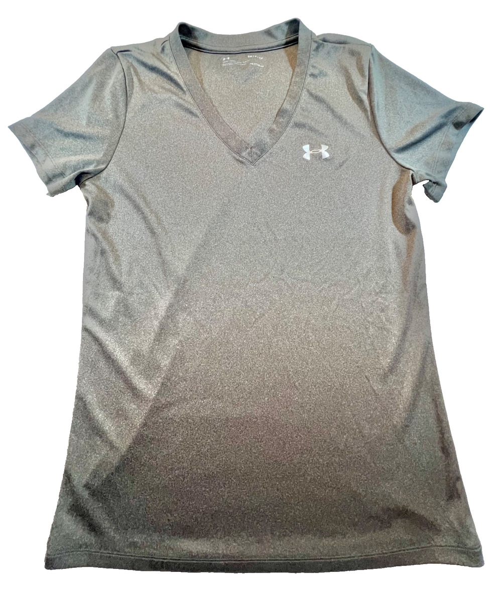 Under Armour Grey Heat Gear Short Sleeve V-Neck T-Shirt (Women's S)